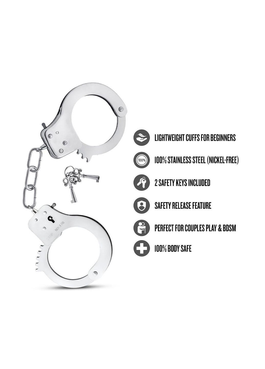 Наручники Temptasia с ключами, серебристые, 27 см Blush (361670258)