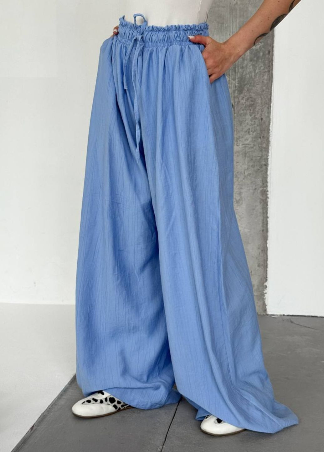 Изысканный легкий летний жатый оверсайз костюм двойка: рубашка + штаны Tik-Tak (350607371)