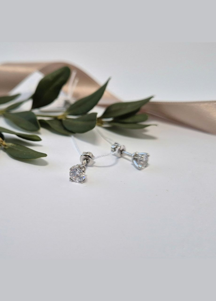 Серебряные сережки гвоздики на закрутках Белый Камень 5 мм серебро 925 пробы Родированное 82908б 1.43г No Brand (335809512)