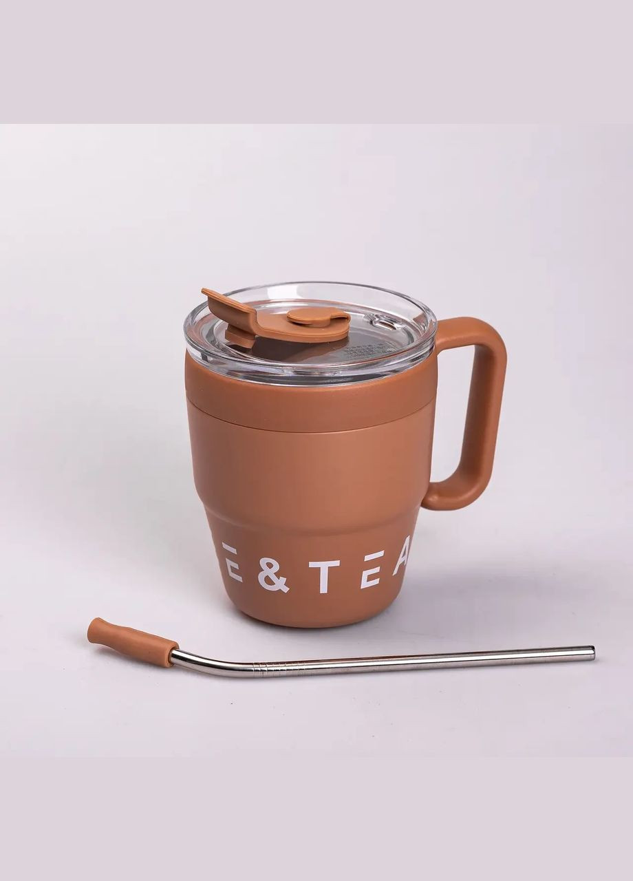 Термочашка Coffee & Tea з трубочкою коричнева Yiwu (321971794)