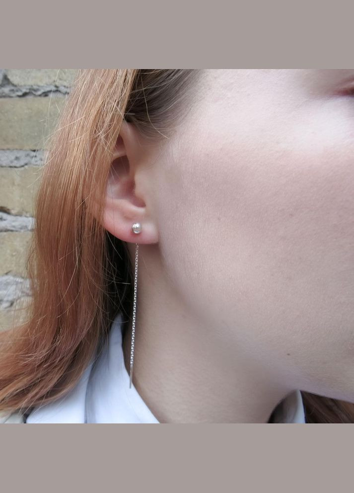 Срібні сережки протяжки з ланцюжками "Кулька" шарик No Brand (350667166)