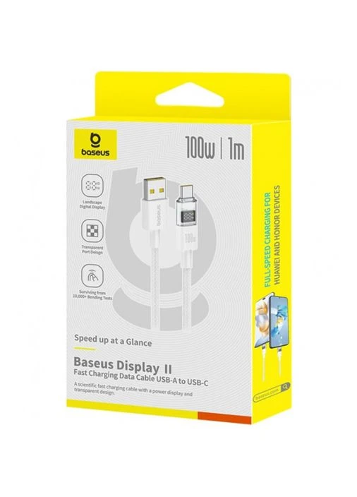 Кабель Display 2 Fast Charging Data Cable USB-A to USB-C 100W 1м Белый Baseus (388767533)