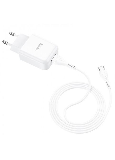 Мережевий зарядний пристрій N2 Vigour з 1 USB/2.1 A з гнучким кабелем Type-C Білий Hoco (337351796)