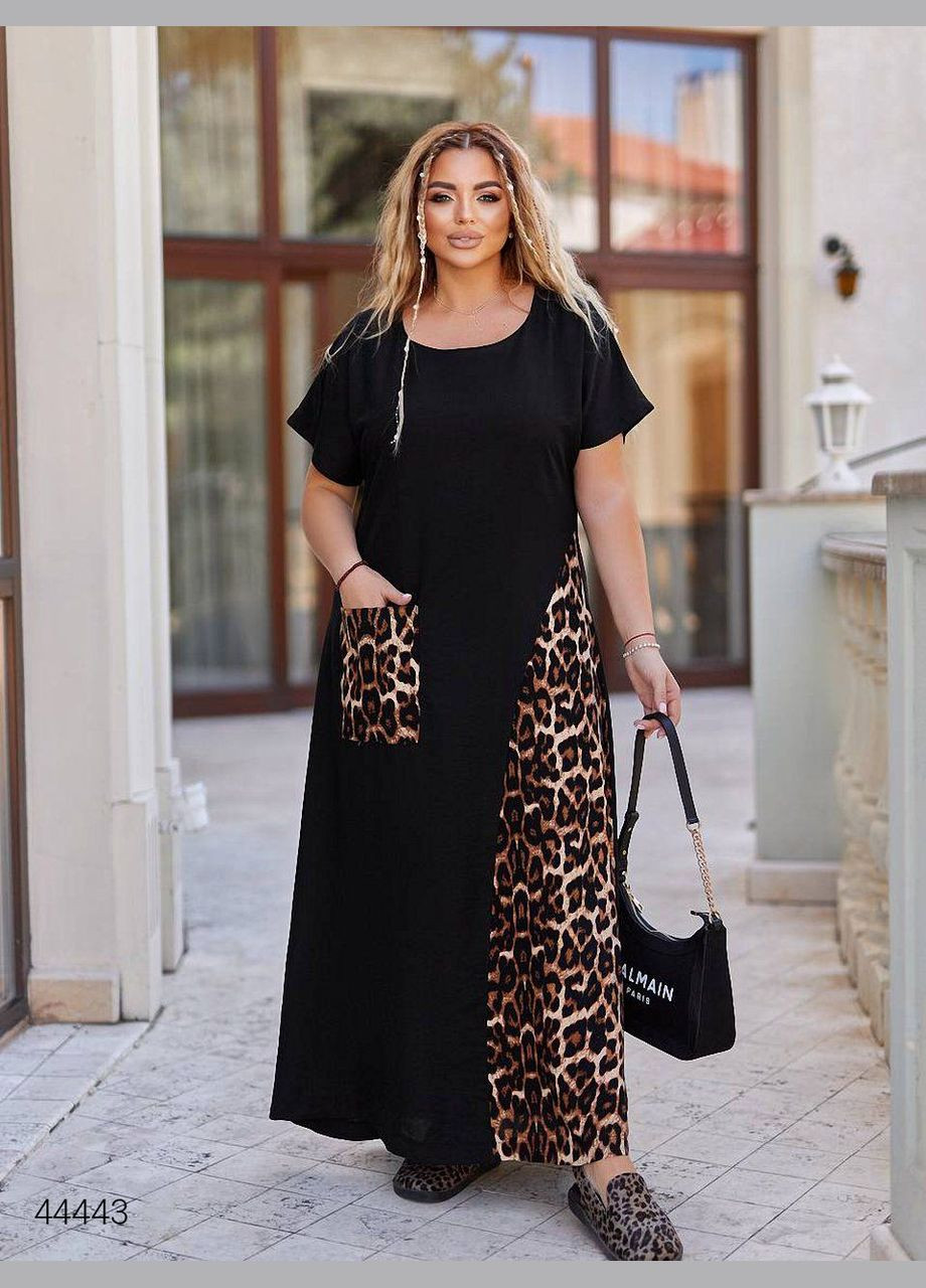 Чорна повсякденний сукня з леопардовим принтом Liton