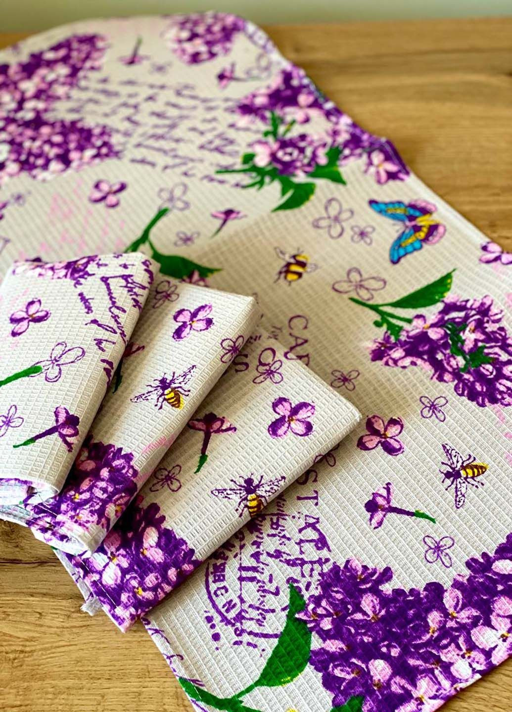 Рушники вафельні "Бузок" 55х35 см (комплект 4шт) Homedec квітковий комбінований