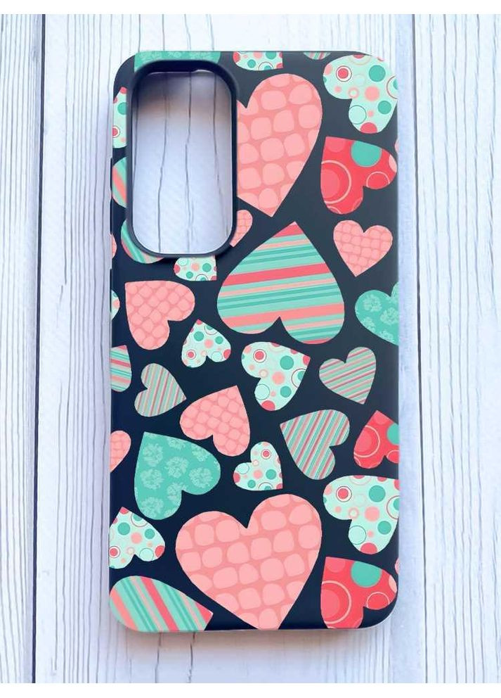 Матовий чорний чохол на Samsung Galaxy A35 (A356) Різнокольорові сердечка (принт 334) Creative (355394422)