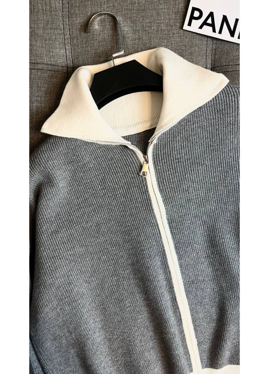 Серый демисезонный женский джемпер оверсайз на молнии с воротником поло джемпер MonCher