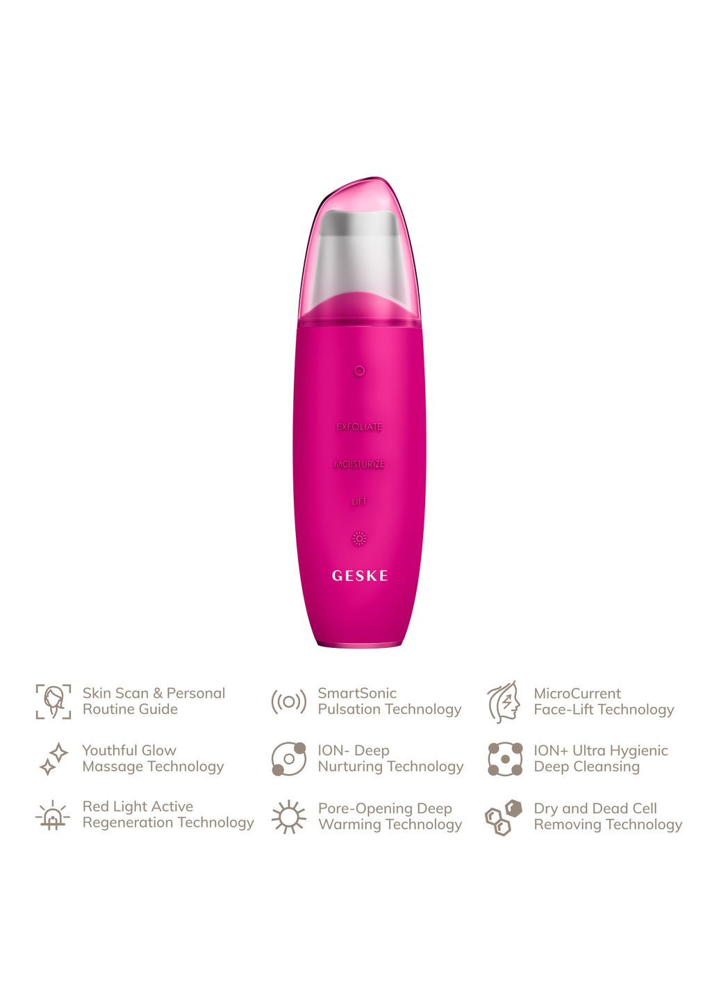 Микротоковый скраббер для кожи и устранение черных точек MicroCurrent Skin Scrubber&Blackhead Remover 9в1 magenta GESKE (341525994)