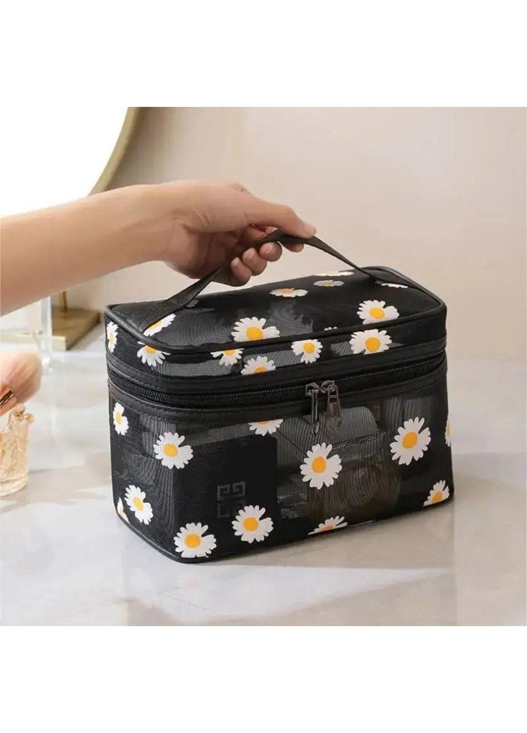 Косметичка з прозорої сітки на блискавці (Чорна) No Brand (299871206)