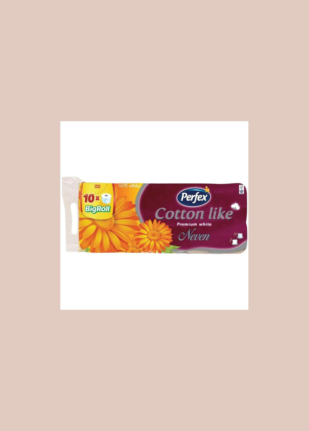 Туалетная бумага для чувствительной кожи с хлопком натуральная трёхслойная Cotton Like Premium White Neven 115 отрывов Perfex (336517314)