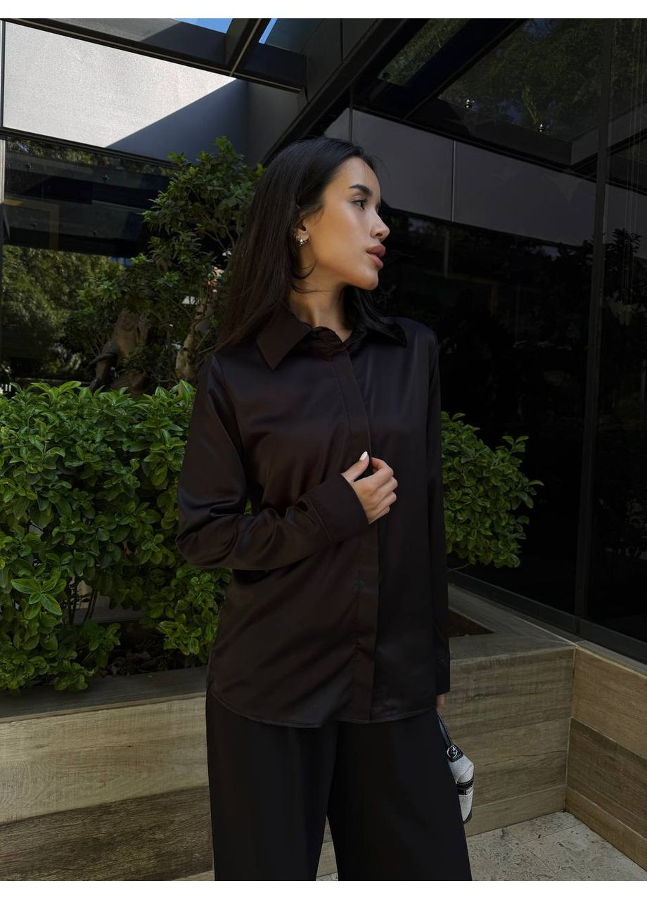 Черная классическая рубашка однотонная DK/DL Мода без кордонів с длинным рукавом