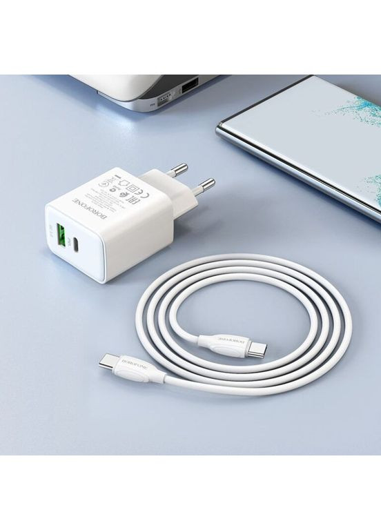 Зарядний пристрій мережевий BA67A PD20W+QC3.0 (1USB A/1C) + кабель Type C to Type С Білий Borofone (372163049)