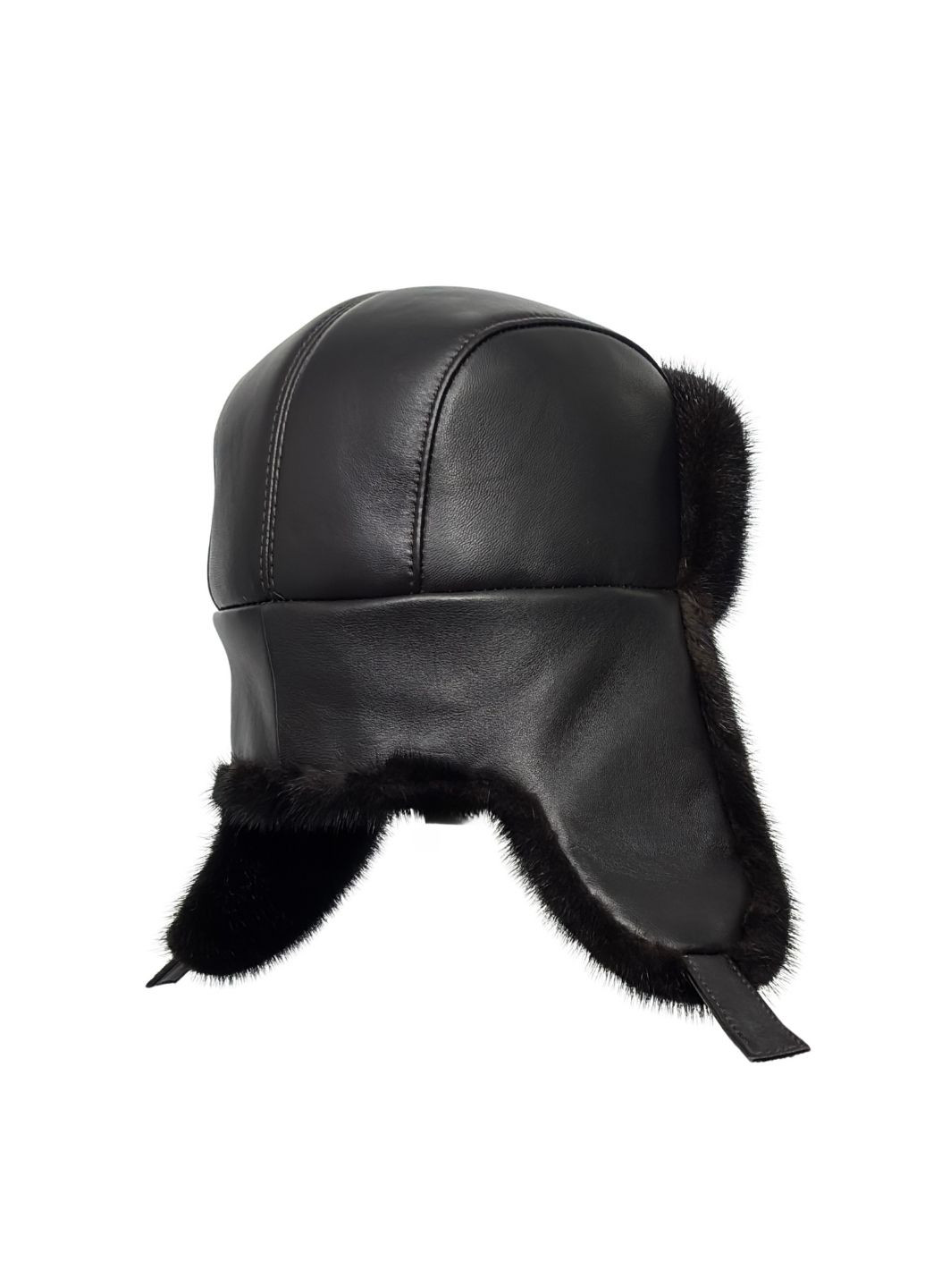 Чоловіча хутряна шапка норкова вушанка класична з натуральною шкірою Меховой Стиль Вова (301647363)
