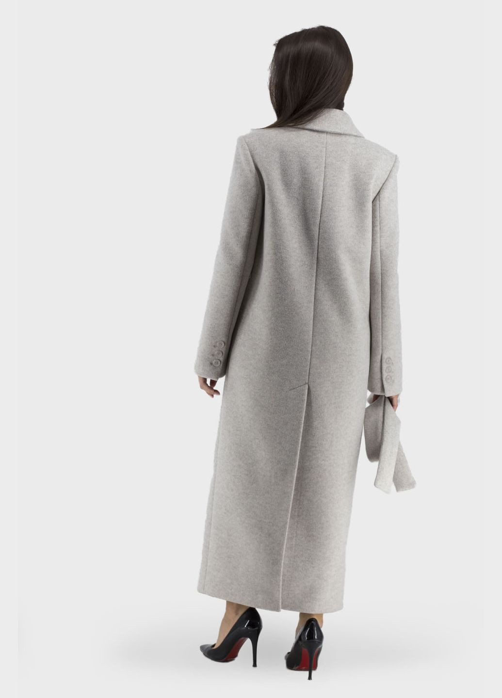 Світло-сіре демісезонне Класичне жіноче вовняне пальто з поясом, англійський комір Stella Polare (світлосірий, ), 103697 No Brand