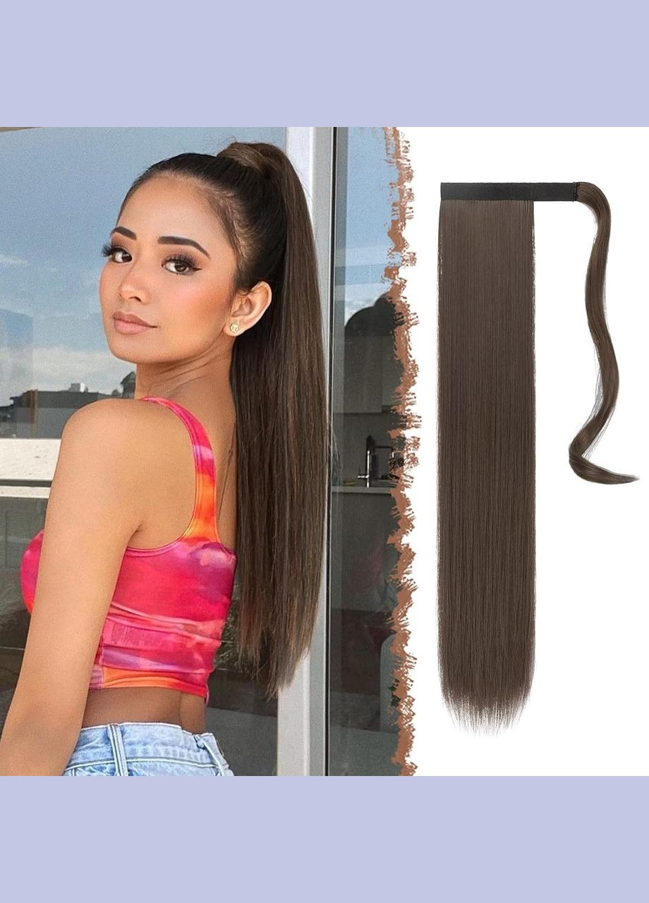 Накладной хвост FESHFEN 60 см каштановый, искусственные прямые коричневые волосы на клипсе, цвет 6/10H# шиньон No Brand (342113112)