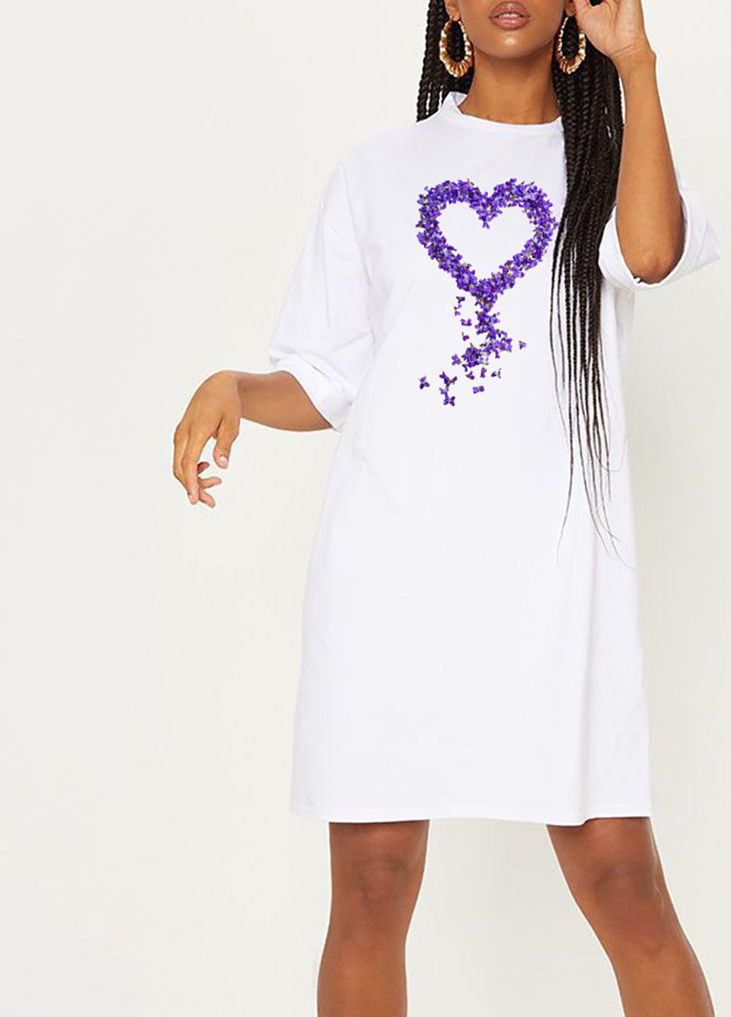 Белое платье-футболка белое с удлиненным рукавом vibrant floral heart Love&Live с рисунком