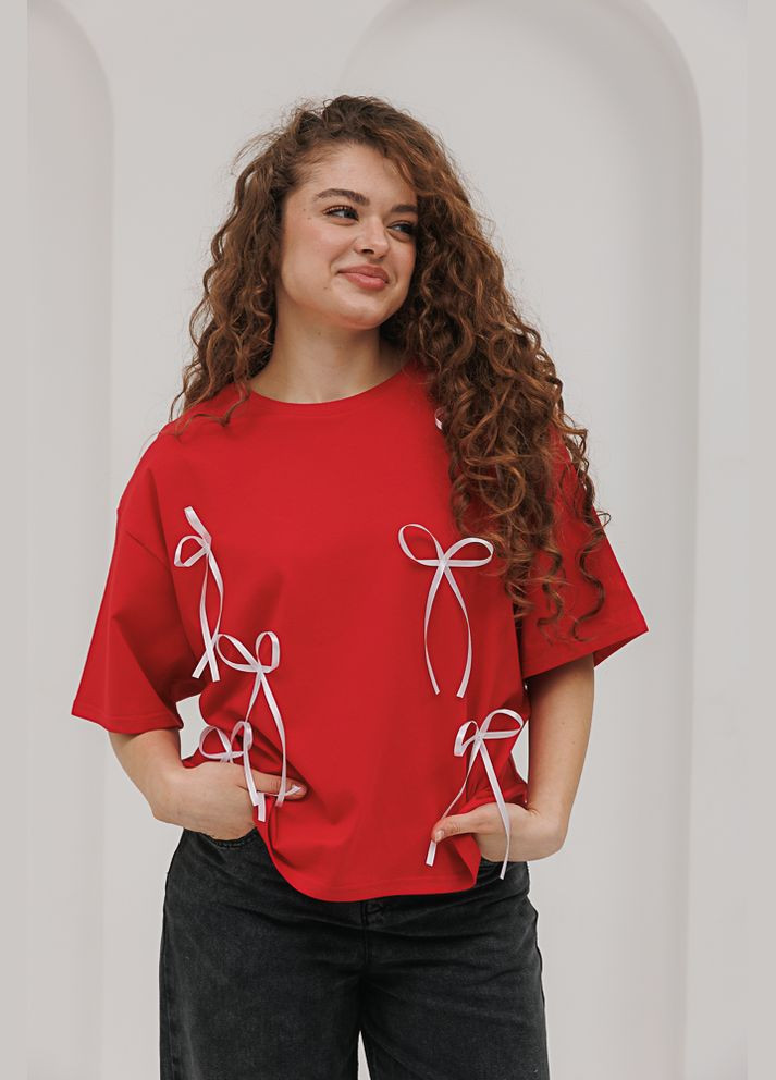 Яскраво-червона літня жіноча футболка oversize Arjen