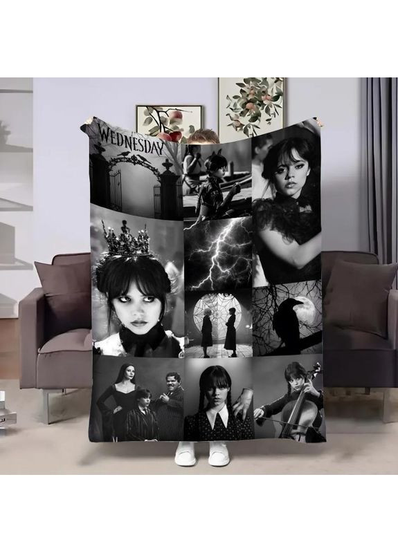 Плед плюшевий велюр Wednesday / Венсдей 4 - стильне покривало з 3D малюнком 160×200 Україна ТД (369660617)