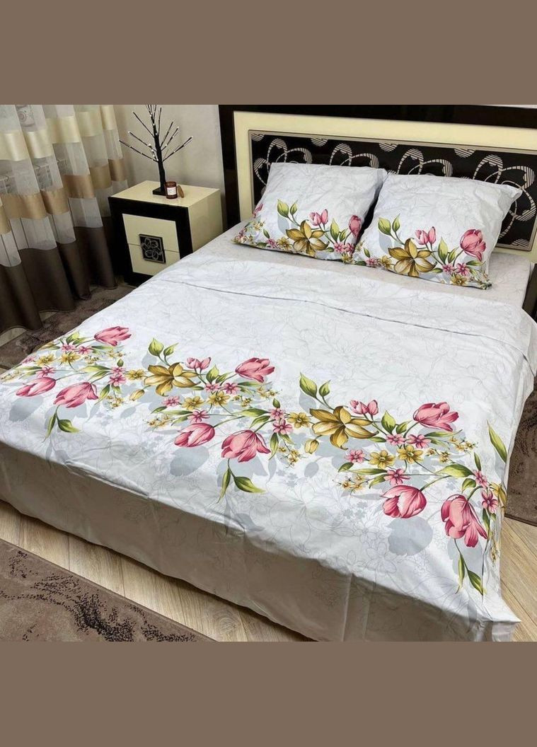 Комплект постельного белья Евро 200х215 из пакистанской бязи с 2 наволочками 50х70 - цветочный принт No Brand (335425233)