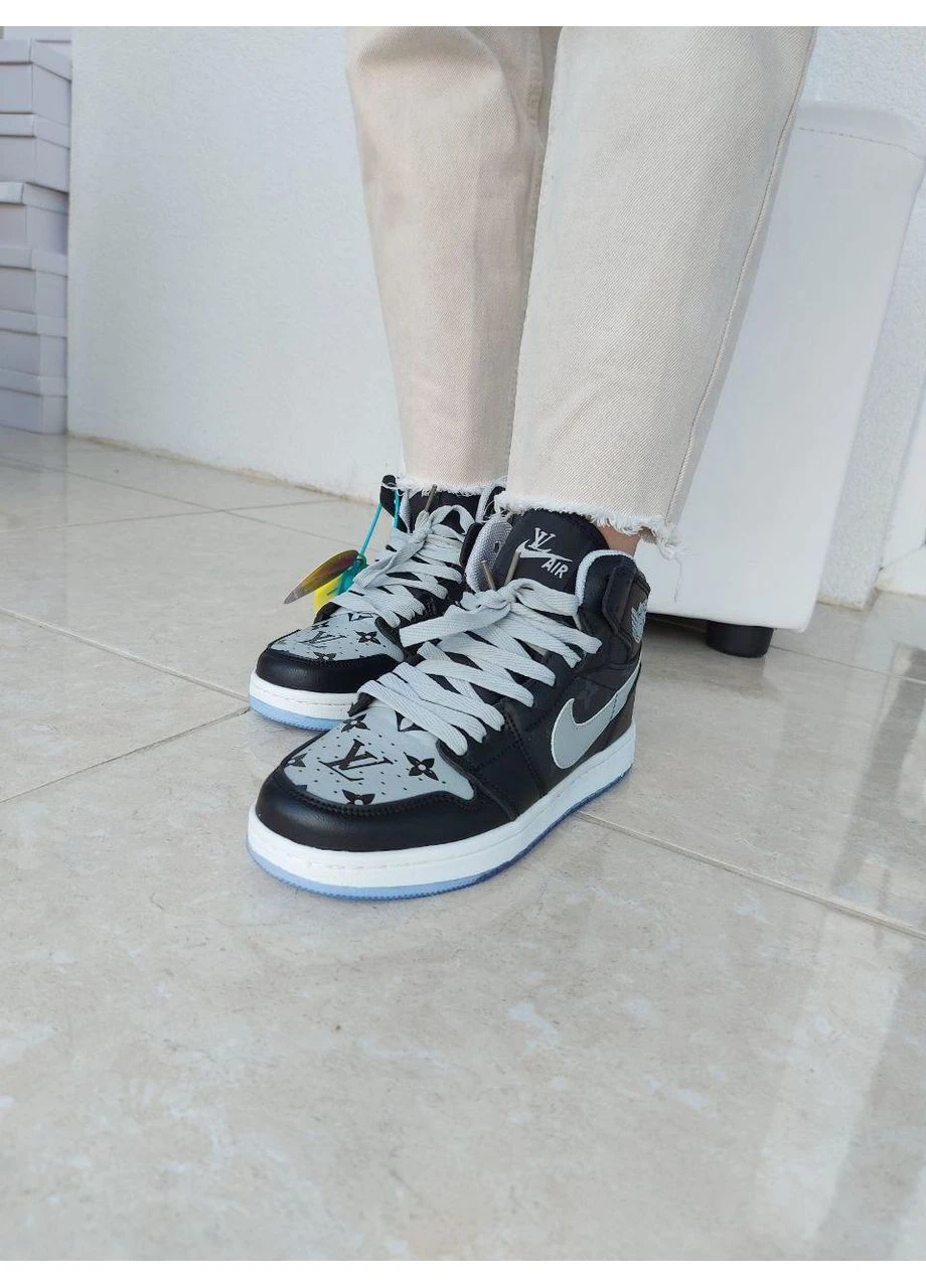 КРОСІВКИ ЖІНОЧІ NIKE AIR JORDAN RETRO 1 X LV GREY BLACK НАЙК АІР ДЖОРДАН ЧОРНІ No Brand чорні демісезони (390651271)