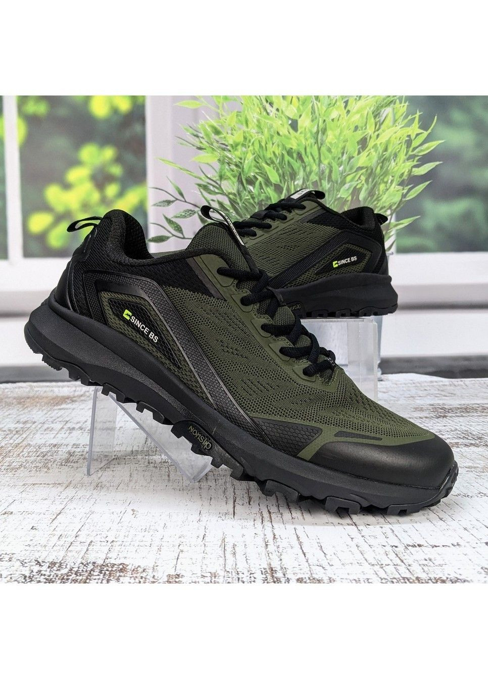 Оливковые (хаки) демисезонные кроссовки мужские текстильные больших размеров Baas