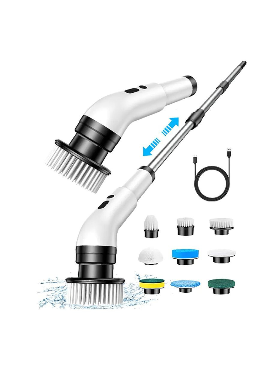 Електрощітка акумуляторна 10 змінних насадок електрошвабра мультифункціональна щітка для збирання телескопічна ручка No Brand (361029113)