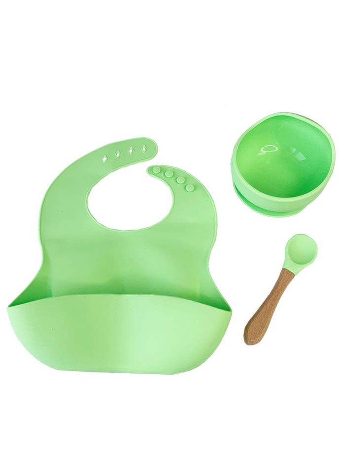 Набір дитячого посуду Силіконова тарілка та слинявчик Mega Zayka MGZ-0110(Green) у коробці Megazayka (302713502)