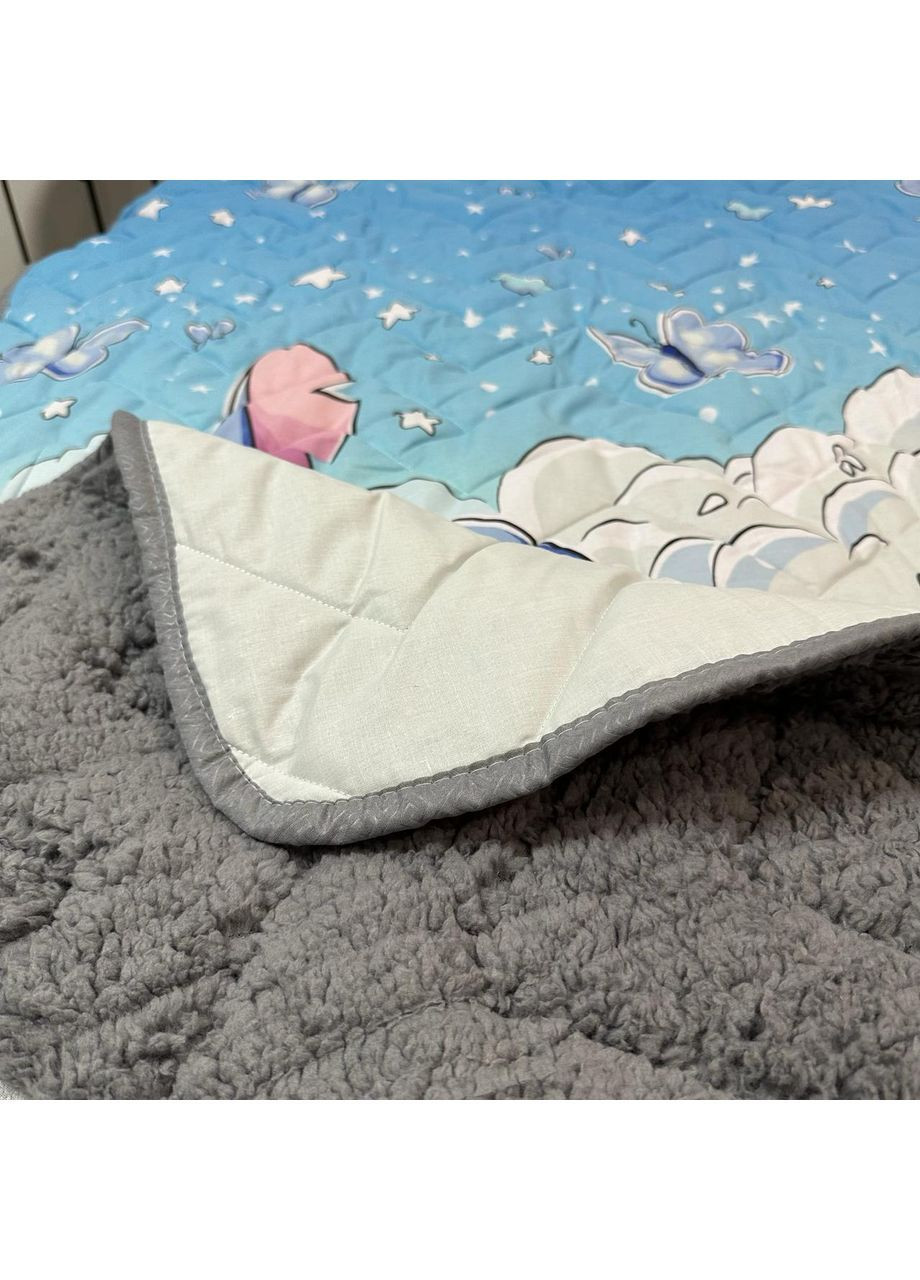 Дитяче покривало-ковдра "Sweet Dreams" (Коттон + Teddy Fur). 150х210 см блакитного кольору з малюнком "Стіч" No Brand (370710016)
