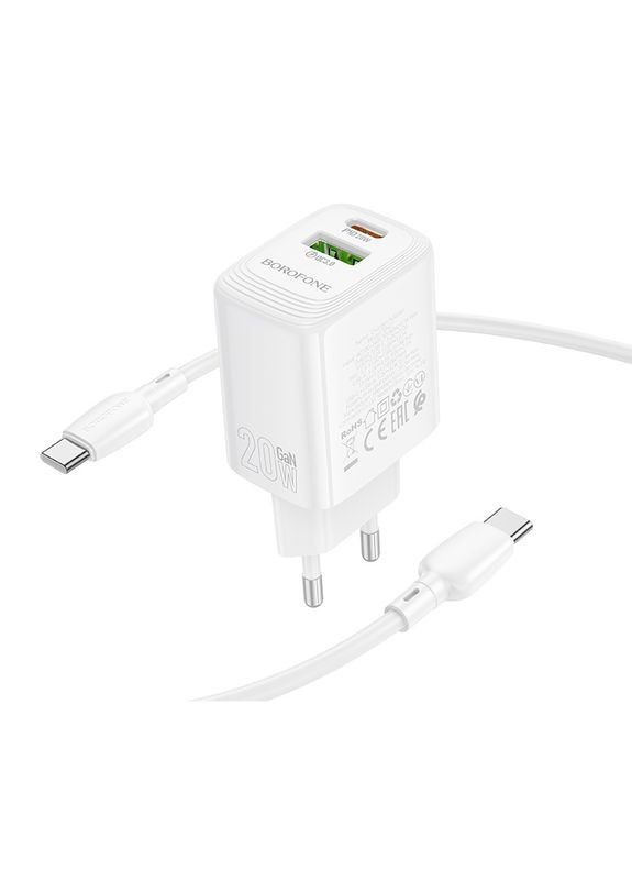 Сетевое зарядное устройство для PD20W+QC3.0 charger set (C to C) (EU) White Borofone BN27 Fuente (368697957)