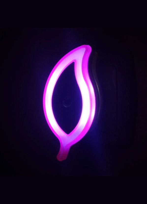 Неоновий світильник нічник Листочок з датчиком світла DL в розетку рожевий Led (307471448)