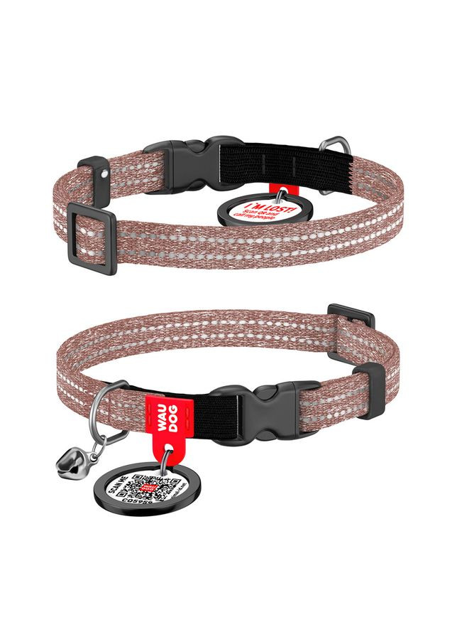 Нашийник для котів з відновленої бавовни Re-cotton з QR паспортом, світловідбиваючий, пластиковий фастекс,, Ш 10 мм, Дов WAUDOG (362586150)
