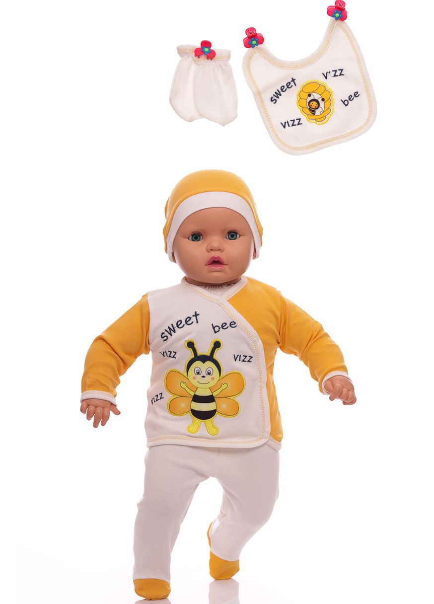 Помаранчевий набір розпашонка, повзунки та шапочка в коробці з бджілкою помаранчевий. 62 см (40201) BABYKROHA