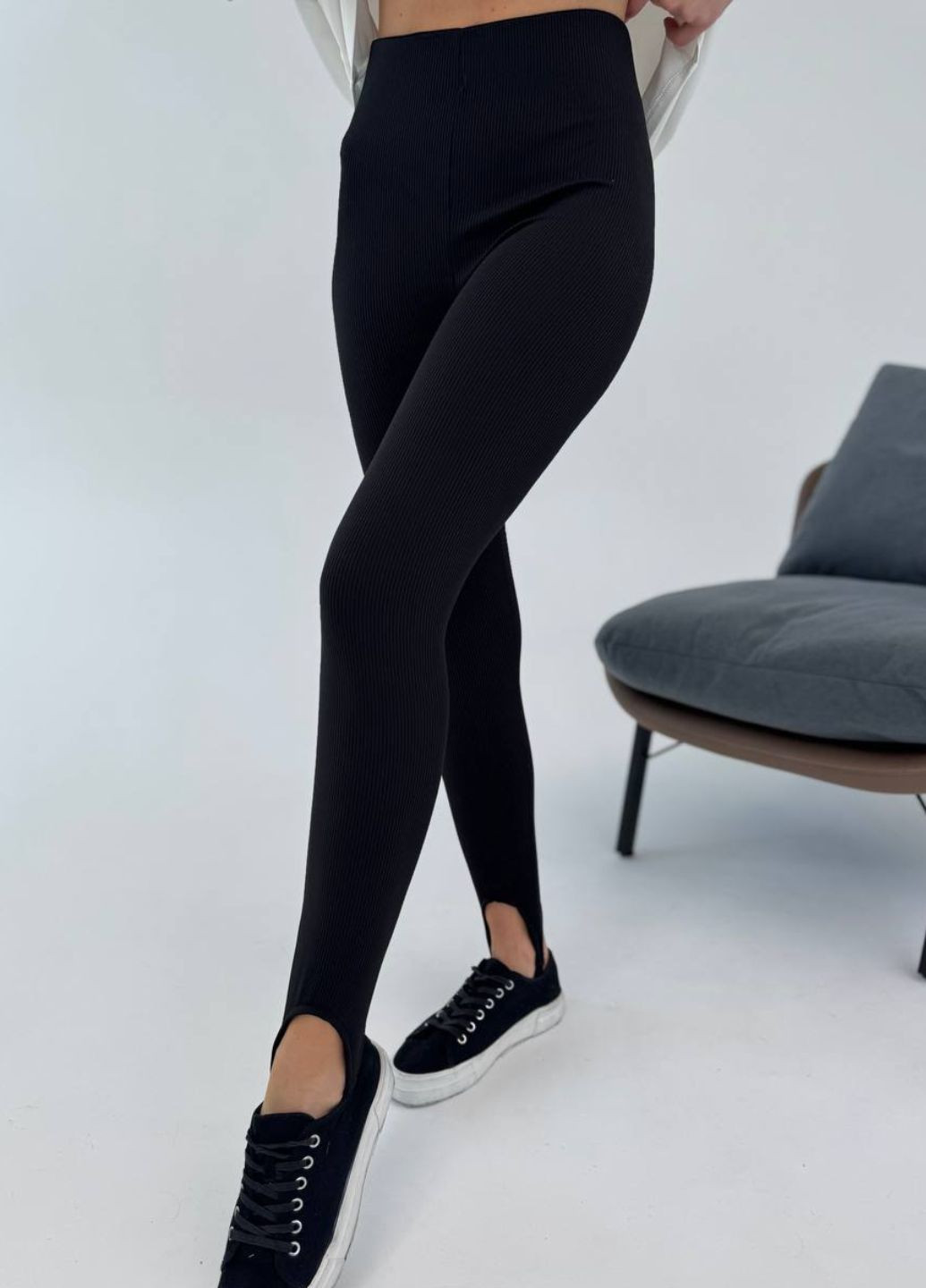 Изысканные повседневные лосины в рубчик высокой должности со штрипками Tik-Tak (365656413)