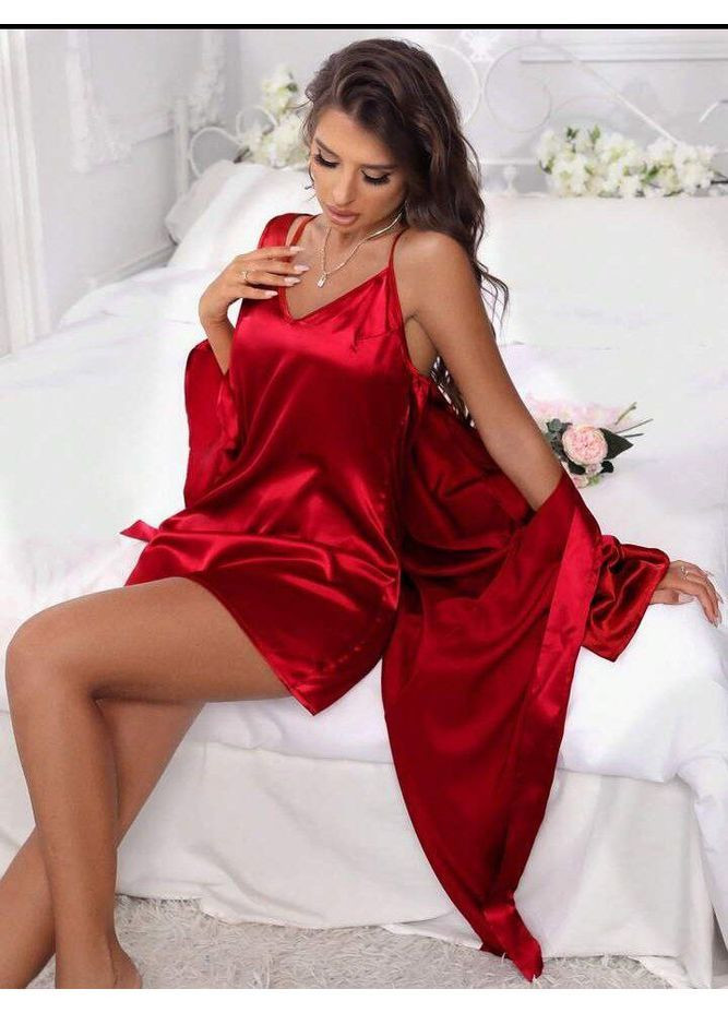 Красный демисезонный комплект женский шелковый Style Point