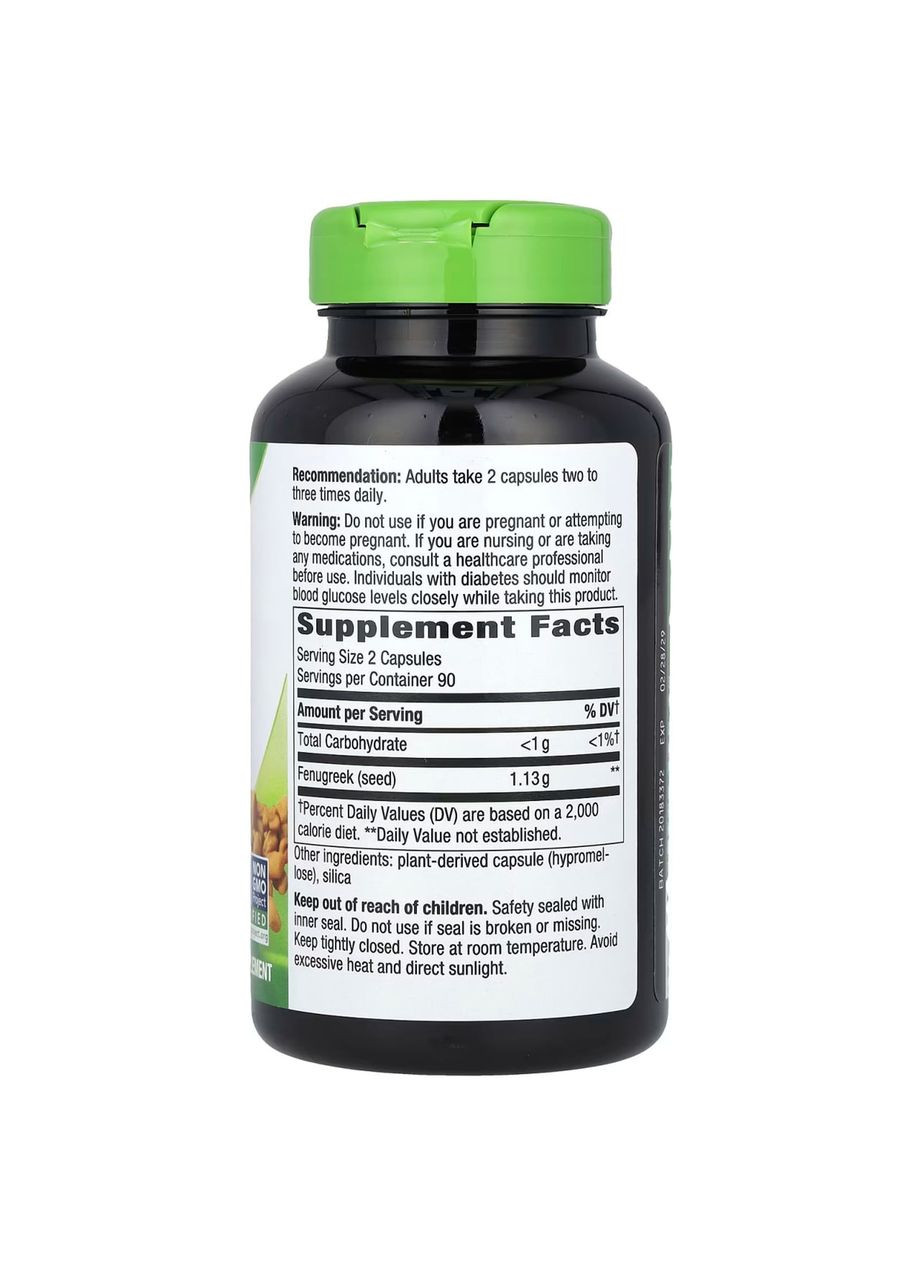 Пажитник Fenugreek Seed 1130 мг 180 веганских капсул Nature's Way (357342904)