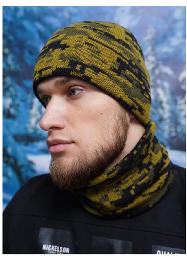 Шапка в'язана чоловіча та снуд комплект Braxton Піксель (315355094)