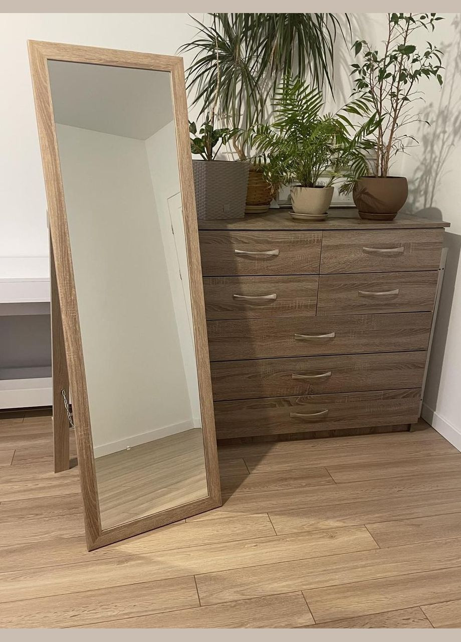 Дзеркало підлогове в прямій рамі кольору дуб сонома на ніжці 180 х 50 см No Brand (333823541)