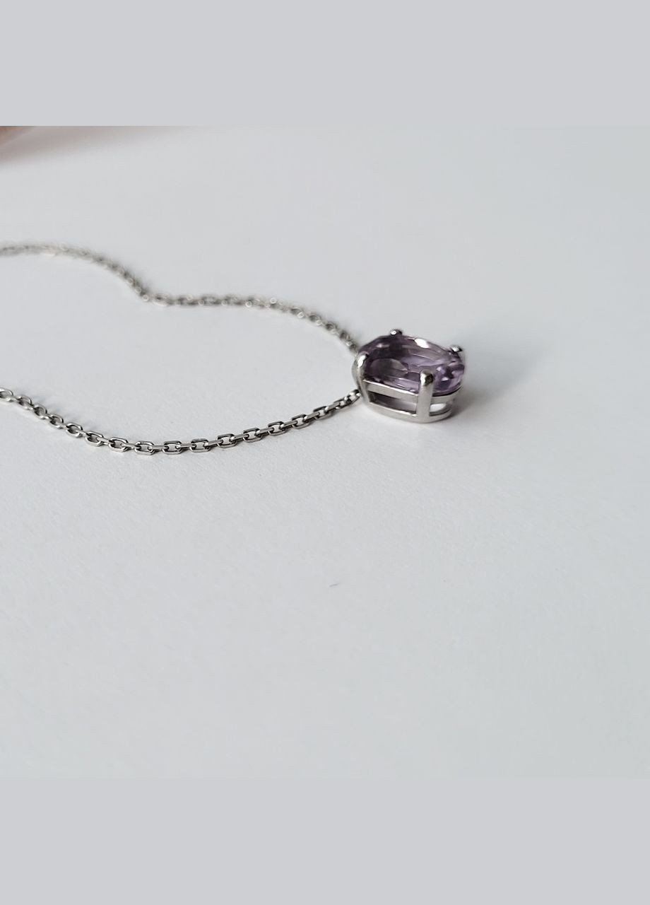 Срібний ланцюжок кольє з підвіскою Овал з Аметистом 40 см срібло 925 проби Родоване 1457кол 1.92г No Brand (307172952)