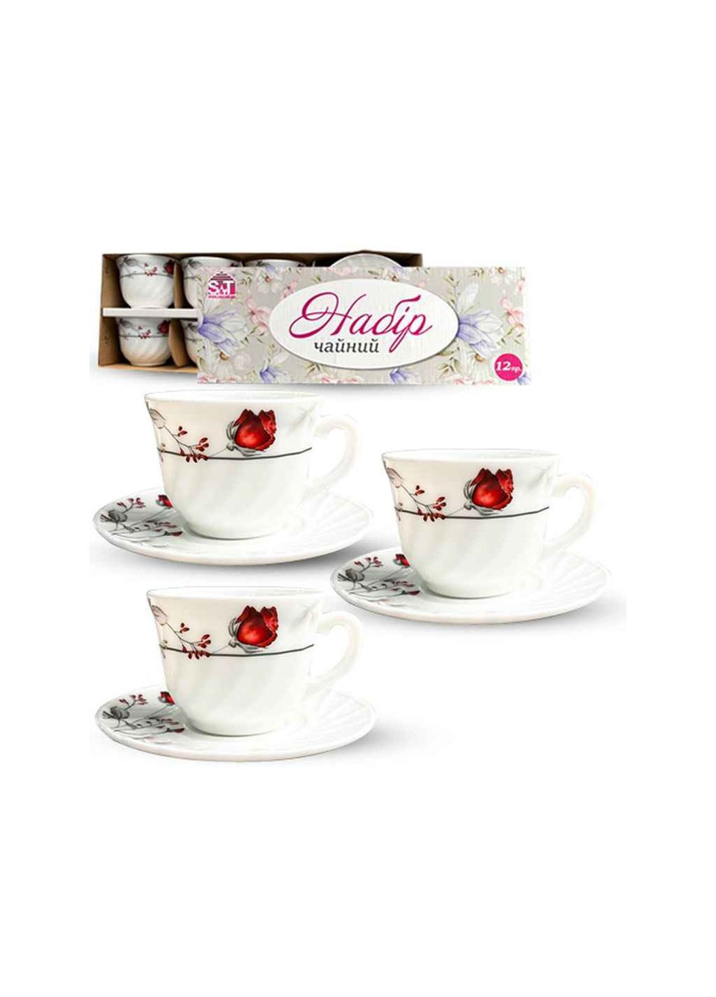 Чайный набор 12пр. 30055-202303 "Красная роза" (чашка-190мл, блюдце-14см) SNT (357216105)