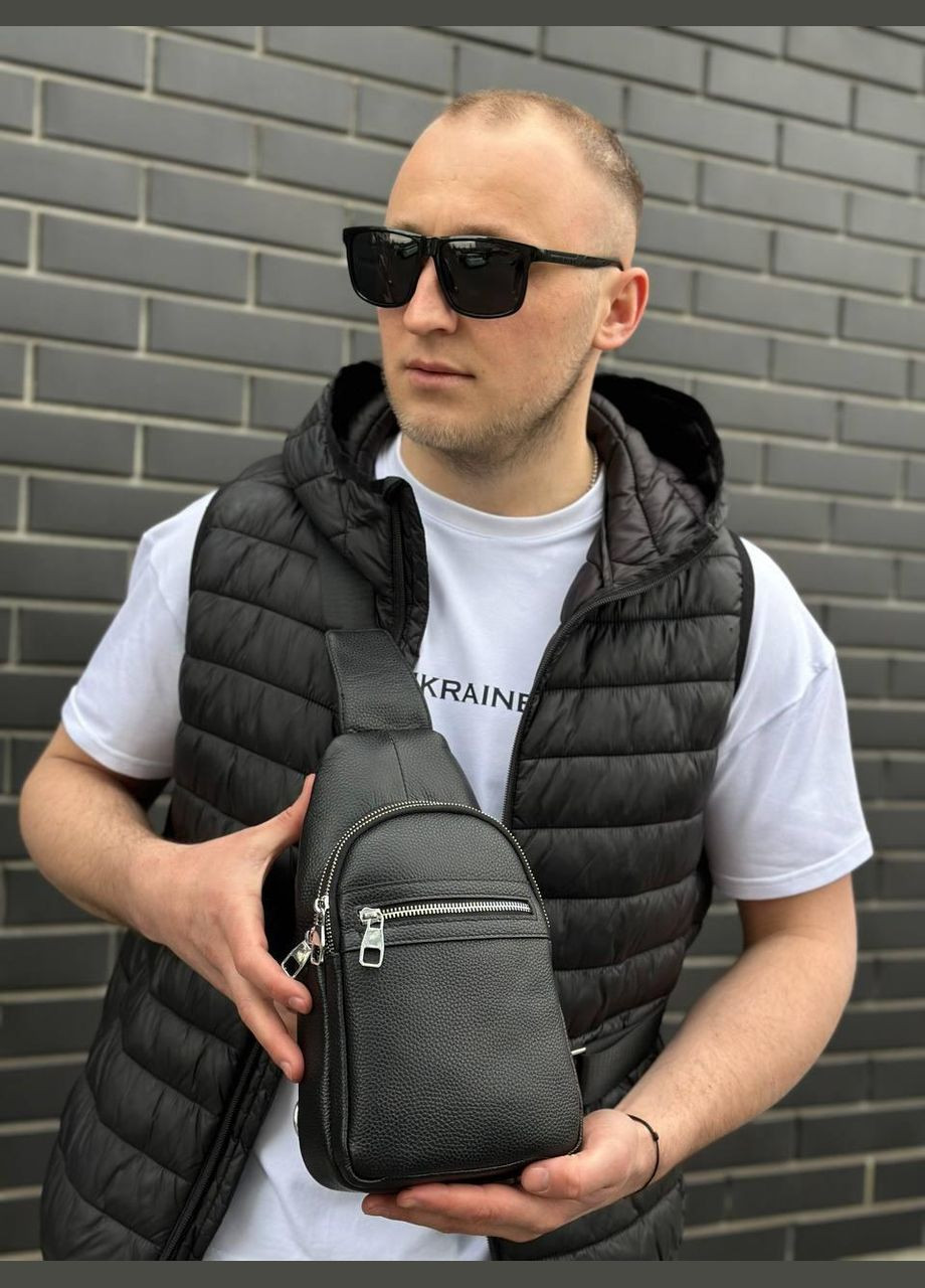 Шкіряна сумка-слінг, рюкзак через плече чорна 3280 Tiding Bag (359380764)