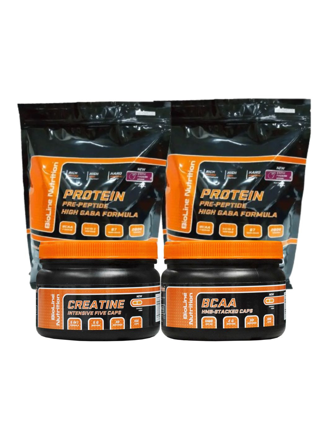 Протеин 4 кг вкус Персик-маракуйя + Креатин в капсулах + Аминокислоты BCAA в капсулах BioLine Nutrition (369769927)