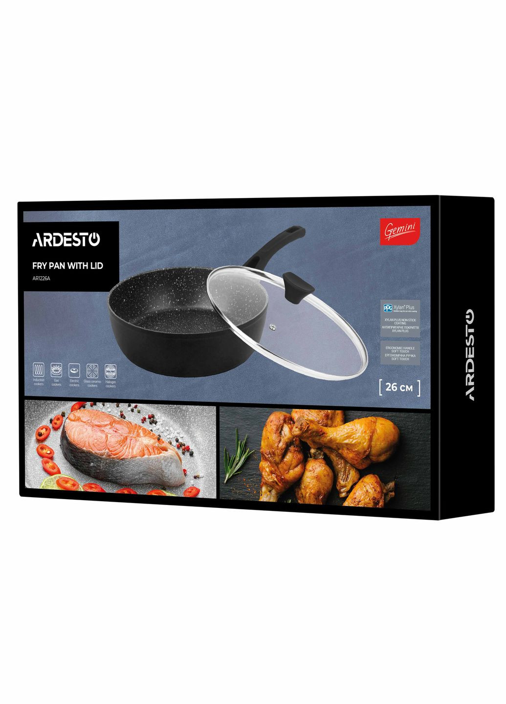 Сковорода глубокая с крышкой Gemini Livorno, 24см, алюминий, черный AR1224A Ardesto (306514196)