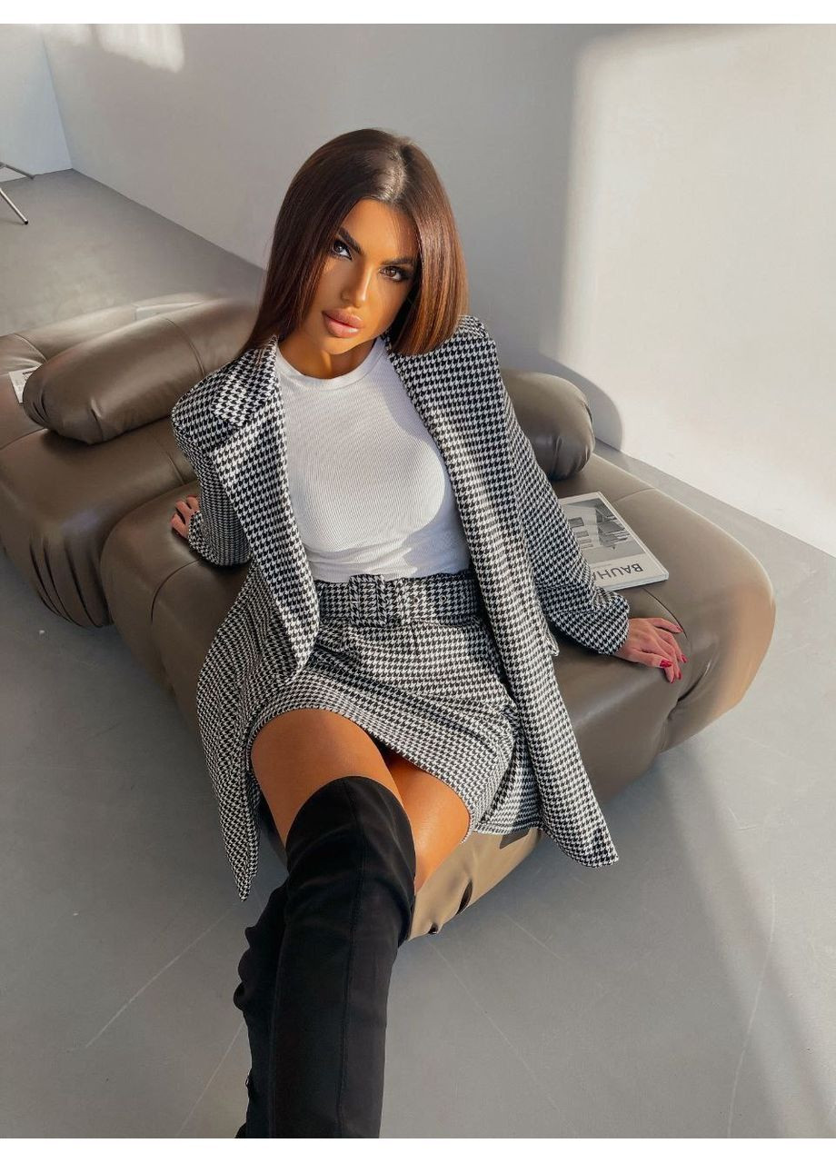 Костюм із класичним принтом (піджак, спідниця), колір Сірий Fashion (365072410)