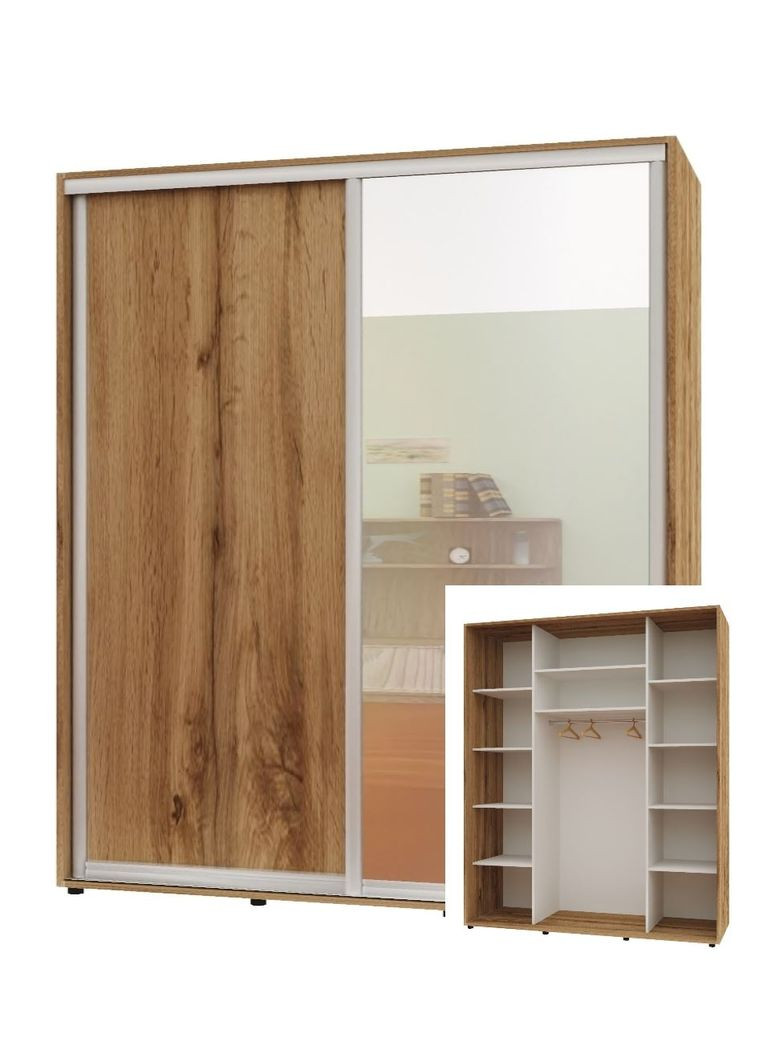 Шкаф-купе двухдверный Комфорт Мебель 200*60*210 см Дуб золотой ДСП + Зеркало Макси Комфорт Меблі (360448649)
