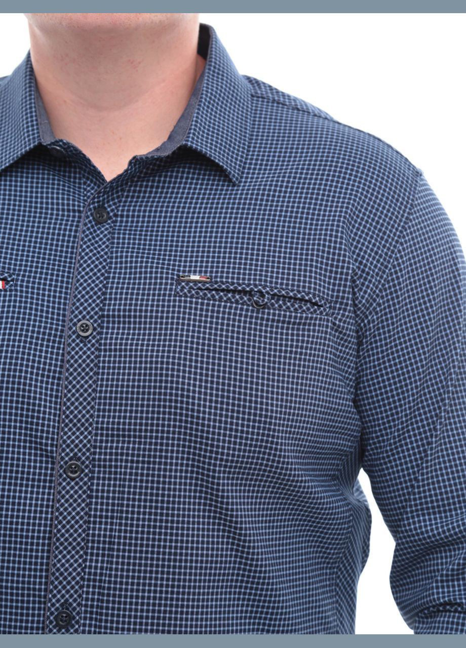 Сорочка чоловіча синя в клітинку тонка великий розмір Bagarda Приталена (302879205)