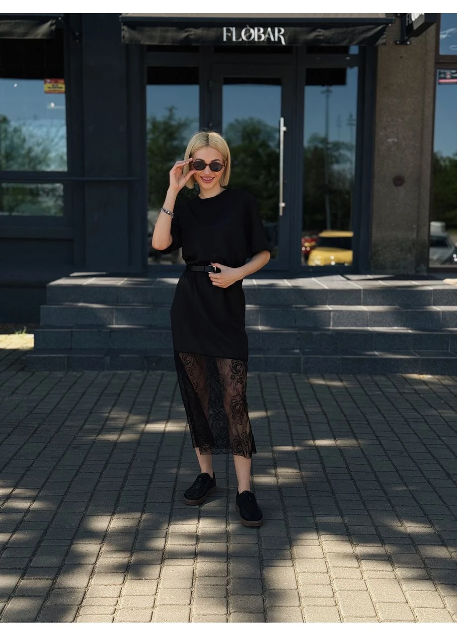 Чорна ефектна довга сукня з мереживом Fashion