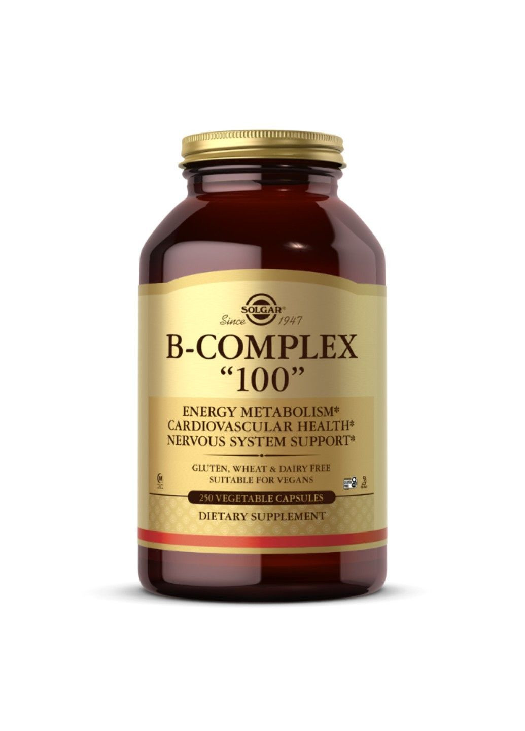 B-Complex 100, витамины группы B, 250 растительных капсул Solgar (370796724)
