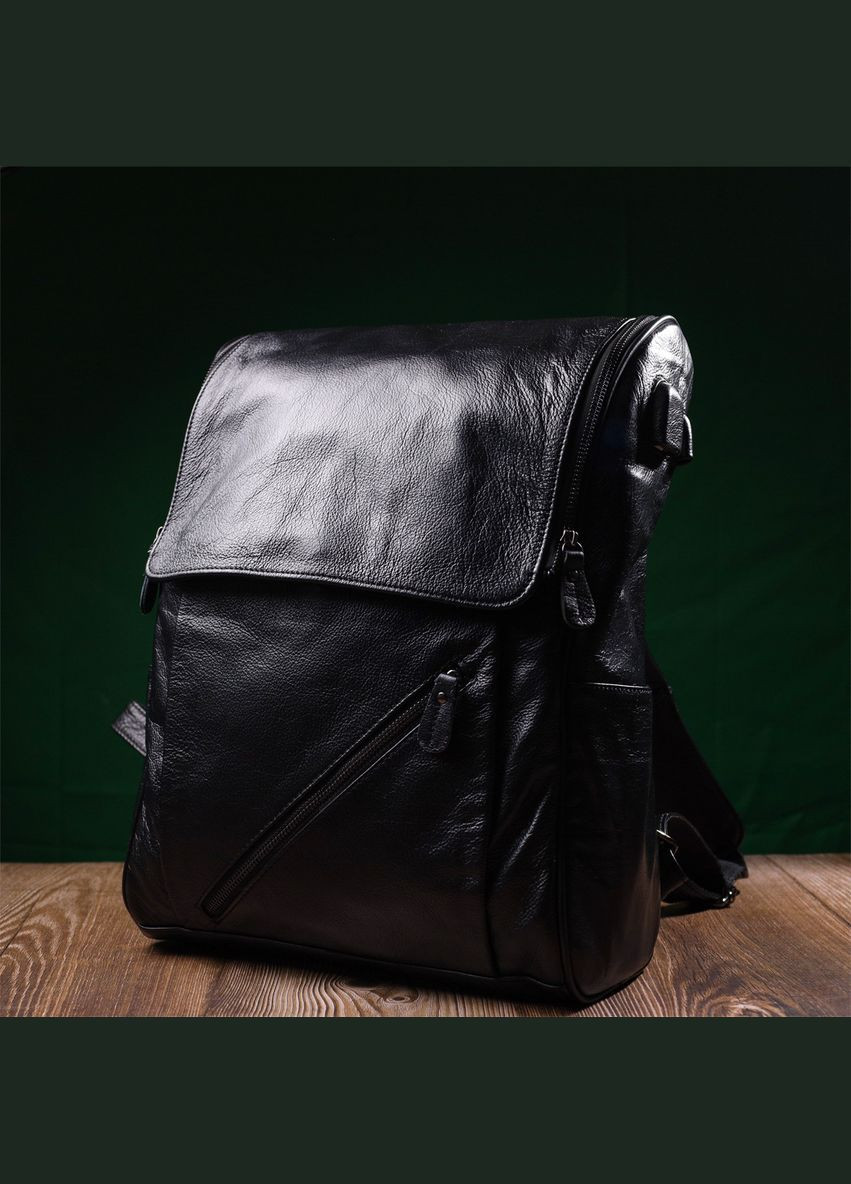 Місткий рюкзак з натуральної шкіри 22249 Чорний Vintage (327873083)