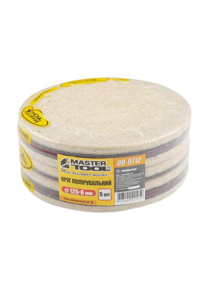Круг полировочный GM на липучке из натурального войлока мягкий влагостойкий 6 мм Ø 125 мм набор 5 шт (08-9712) Mastertool (322705633)