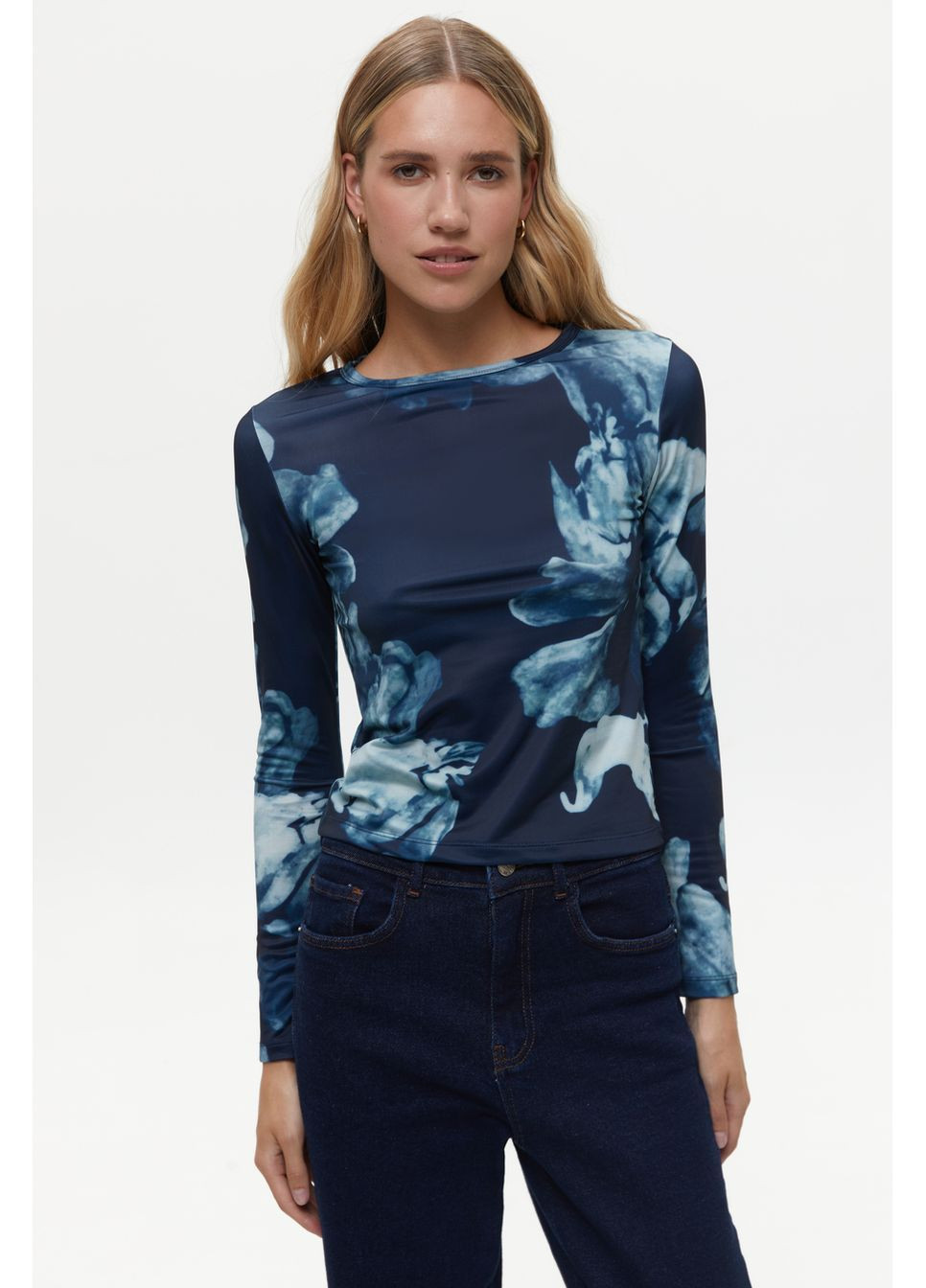 Лонгслів з флористичним арт-принтом, navy blue Solmar (366016616)